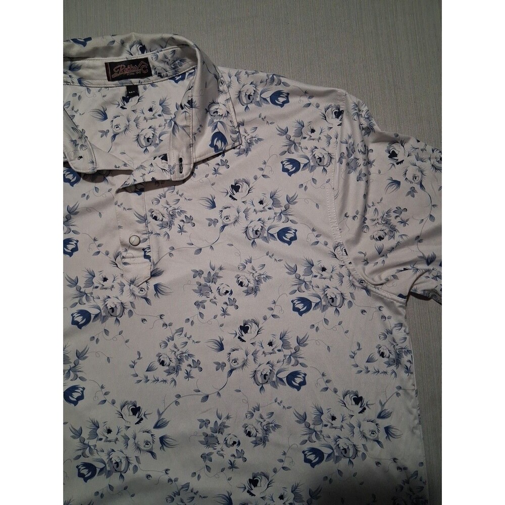 Rafter C Cowboy Men's M/L Western Floral Short Sleeve Pearl Snap Shirt Blue